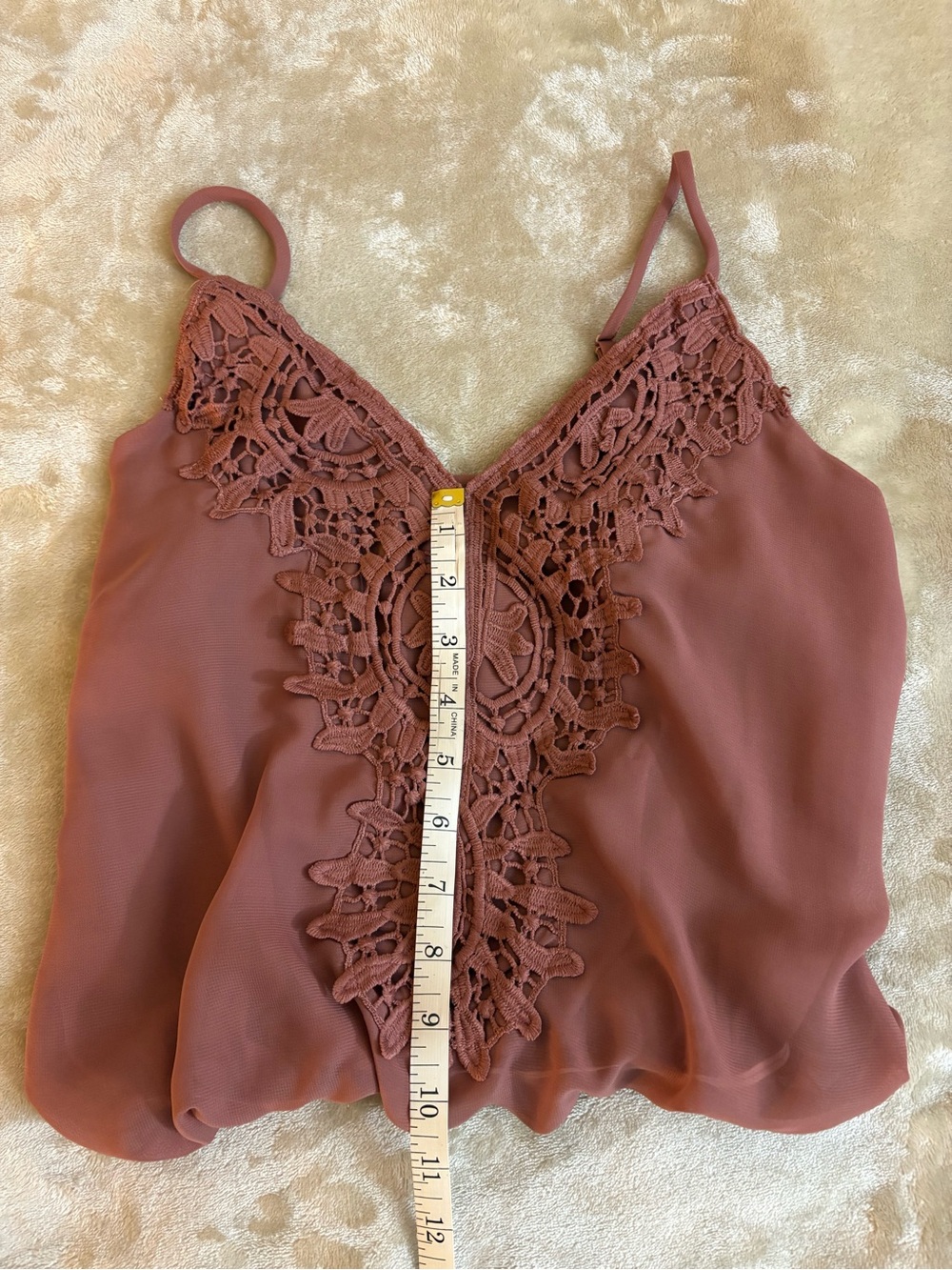 Willow & Root Cami in Dusty Rose Adjustable Straps With Crochet Lace Overlay XS - Picture 5 of 5